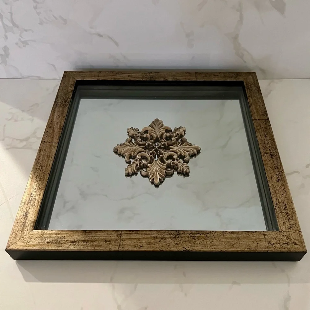 Medallion Mirrored Art Framed Wall Decor - Set of 2 in Antique Bronze